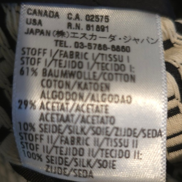 Escada‎ Silk Lapel Boxy Woven Jacket EU 44 US 12 Belt Loops No Belt Black White - Picture 5 of 16